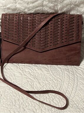 Unk Burgundy Woven Flap Crossbody Clutch